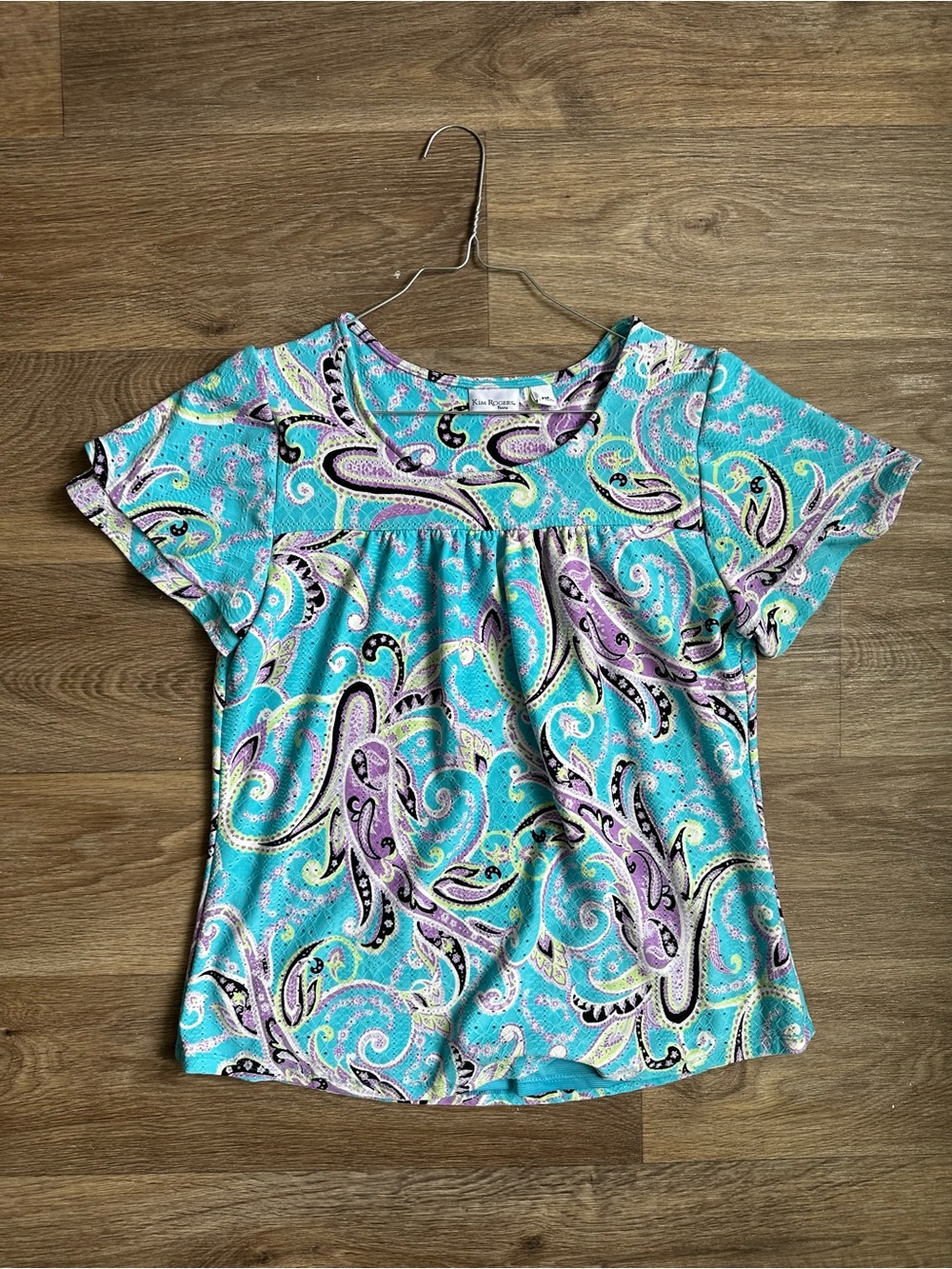 Kim Rogers PM Petite M Turquoise Purple Paisley Printed Summer Blouse
